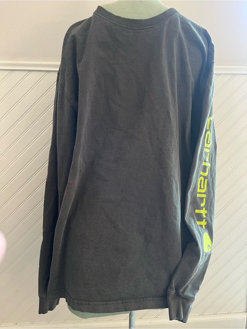 Carhartt Charcoal Long Sleeve Tee with Neon Yellow Sleeve Logo